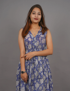 Vestido de Algodón Estampado a Mano con Estampado Floral, Largo Maxi, Sostenible para Invierno y Otoño - Product Image 3