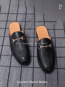 Wingtip Mules en cuir de qualité supérieure pour hommes Glissades plates confortables Été Hiver Printemps-Fermeture à enfiler douce avec motif solide Durable - Product Image 2