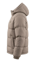 Blouson matelassé non tissé à capuche pour homme, couleur unie, fermeture éclair, chaud, en nylon fini, vêtement d'extérieur décontracté avec logo frontal