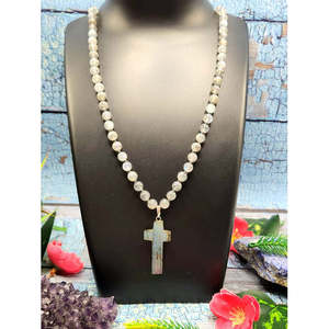 Sacred Handmade <b>Labradorite</b> Bead Mala with <b>Labradorite</b> Holy Cross <b>Pendant</b> - Embrace Spiritual Connection and Divine Protection - Product Image 6