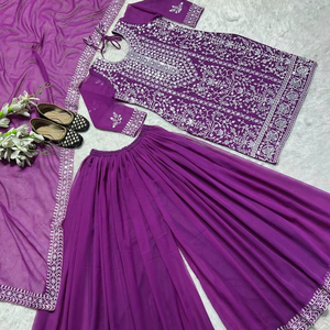 Dernier Designer Lourd Faux Georgette Broderie Séquence Travail Sharara Costume Par FabZone - Product Image 1