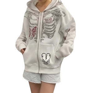 Último estilo de color rosa sólido con cremallera cubierta de cara completa de manga larga en todo diamantes de imitación mujeres sudaderas con cremallera OEM diseños personalizados - Product Image 5