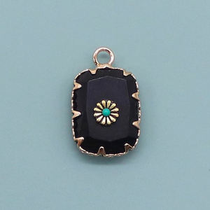 Pendentif à breloque en forme de rectangle chrétien en argent sterling 925 avec pierres précieuses en onyx noir-Designer - Product Image 1