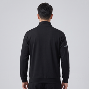 เสื้อแจ็คเก็ตกันน้ำสีดำสำหรับผู้ชาย แบบมีซิป ผลิตจากโพลีเอสเตอร์ผสมสแปนเด็กซ์  สำหรับเล่นกีฬา ป้องกันลม พร้อมปกคอตั้ง - Product Image 2