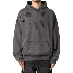 เสื้อฮู้ดซิปผู้ชายสไตล์วินเทจ ลวดลายย้อมสีแบบ Distressed Acid Wash ผ้าฝ้าย 100% น้ำหนักเบา ทรงโอเวอร์ไซส์ สตรีทแวร์ ตกแต่งด้วยคริสตัล เหมาะสำหรับฤดูใบไม้ร่วง - Product Image 6