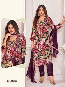 Último diseñador traje de moda estilo moderno puro Chinon Kurti pantalón y Dupatta con Khatli Trabajo Mujer moda exportador para la venta - Product Image 3