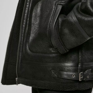 แจ็กเก็ตหนังแกะสำหรับผู้ชายแจ็คเก็ตหนังแกะมีซิปดูคลาสสิกสำหรับผู้ชายแจ็คเก็ตหนังวัสดุขนสัตว์ด้านใน - Product Image 6