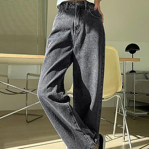 Pantalones Vaqueros Holgados para Hombre, Estilo Americano, Cintura Alta, Color Gris, Pantalones Vaqueros Vintage, Pantalones Casuales Holgados de Pierna Ancha para Mujer - Product Image 5