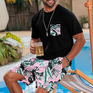 T-shirt pour hommes de haute qualité avec poche Vêtements d'extérieur d'été Shorts imprimés Ensembles courts respirants 2 pièces - Product Image 3