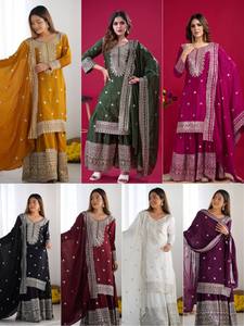 Presentando New Chinnon Silk con Top de trabajo de secuencia de bordado pesado-Plazo y Dupatta Set Con totalmente cosido - Product Image 4