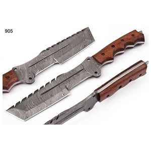 Couteau de traqueur de chasse en acier Damas personnalisé en gros avec gaine en cuir pleine soie pour le camping en plein air supporté par OEM - Product Image 5