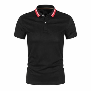 Piqué de algodón 100% para hombre, polos con logotipo personalizado, uniforme de trabajo de manga corta transpirable, patrón sólido, cuello a rayas, teñido liso - Product Image 4
