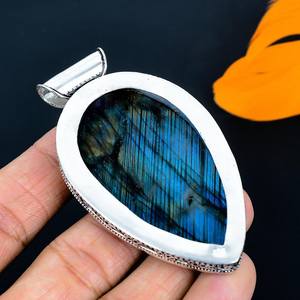 Colgante de labradorita de Plata de Ley 925 hecho a mano, ajuste de bisel, piedra preciosa Natural de gran tamaño, joyería de compromiso inspirada en la Vintage - Product Image 2