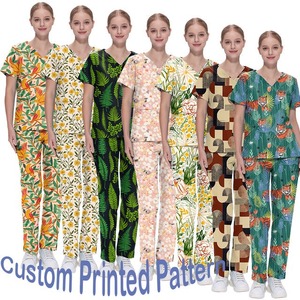 Uniformes elásticos Hospital Scrubs Venta al por mayor Uniformes Traje Mujeres Enfermera Scrubs Scrub Trajes Colores Hospital Uniforme Diseños - Product Image 5