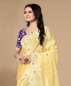 Sari en soie brodé de créateur, conçu pour les occasions spéciales, avec pièce de chemisier, marché de gros, prix bas, sari en vrac, vêtements pour femmes, 500 articles - Product Image 3