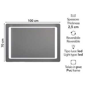 Reversible 100x70 LED Backlit <b>Bathroom</b> <b>Mirror</b> - Product Image 2