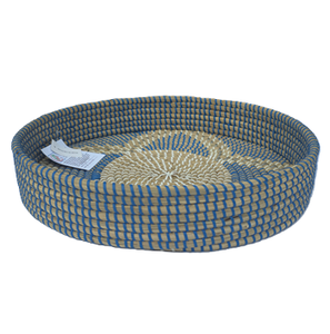 Plateau rond en jonc de mer avec motif Hien Luong. - Product Image 4