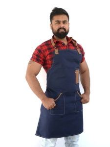 Venta al por mayor de logotipo personalizado Unisex de alta calidad Vintage Blue Jeans Restaurante Café Barista Bartender Babero Denim Delantal - Product Image 4