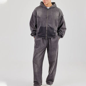 Ensemble de survêtement pour homme, sweat-shirts à capuche et pantalons de survêtement évasés, sweat-shirt imprimé délavé, survêtement en coton, hiver, délavé à l'acide - Product Image 4