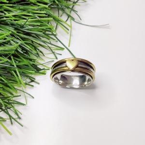 Heart <b>Brass</b> Spinner Silver <b>Ring</b> 925 Silver <b>Brass</b> Spinner <b>Ring</b> - Product Image 3