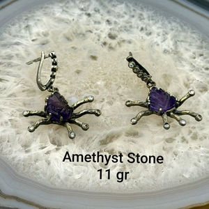 Boucles d'oreilles en argent sterling 925 avec améthyste, faites à la main, luxueuses, personnalisables avec n'importe quelle pierre - Product Image 1