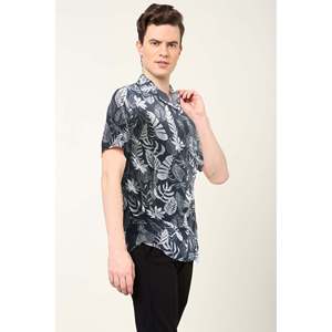 Yash Gallery เสื้อ100% ลำลองสำหรับผู้ชาย, เสื้อเชิ้ตผ้าฝ้ายลายดอกไม้และขนนก3D ดีไซน์ไร้ปก - Product Image 6