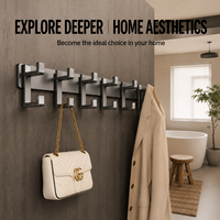 Porte-serviettes et crochets muraux multifonctionnels en aluminium spatial, design moderne et minimaliste, avec fixation adhésive, résistants à la rouille