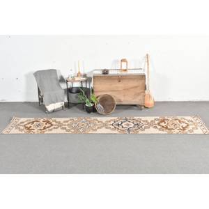 พรมตุรกีวินเทจ2x11.1ft ลาเท็กซ์ขนสัตว์ลาเท็กซ์สำหรับวัยรุ่นการเย็บปะติดปะต่อกันบริเวณกว้างสีน้ำตาลเบจแบบชนบทแฮนด์เมด - Product Image 1