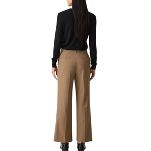 Femmes Vintage élégant décontracté taille haute plissé avant jambe droite mélange de laine pantalon-confortable respirant solide pantalon - Product Image 3