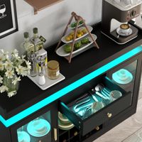 Meuble de bar à café noir moderne avec éclairage LED et porte-bouteilles, buffet avec étagères réglables pour salle à manger
