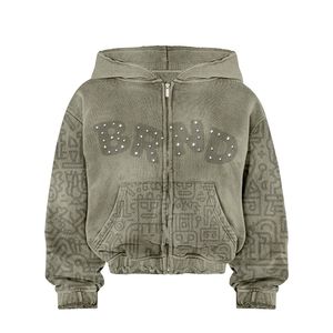 Sweat-shirts à capuche surdimensionnés pour hommes, avec logo personnalisé, à manches latérales, lourds, effet délavé à l'acide, fermeture éclair, impression sérigraphique - Product Image 4