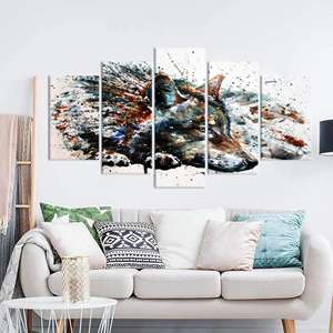 Impression d'art sur toile élégante avec motif de loup : design graphique moderne, lot de 5 toiles assorties - Product Image 1