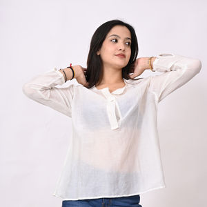 Camisa de manga larga de algodón ligero personalizada para mujer Top estampado informal de alta calidad para decoración de encaje de verano al por mayor - Product Image 1