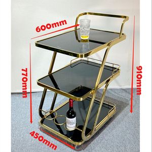 Carrito de Servicio Moderno con Marco de Acero Inoxidable y Tapa de Vidrio Templado, Carrito de Bar Rectangular con Ruedas para Bodas, Hoteles, Fiestas y Banquetes - Product Image 6