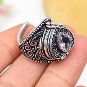 Bague boîte à pilules en kunzite rose, ajustable, en argent sterling 925, bijoux en pierres précieuses, bague boîte à message secret - Product Image 3