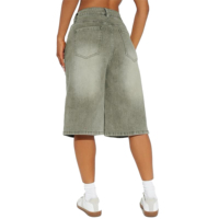 Shorts en jean décontractés taille haute pour femme avec patchwork style vintage, écologiques, coupe droite ample, longueur genou, idéaux pour l'été