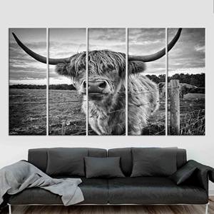 Tableau mural en toile Vache des Highlands : Décoration de ferme avec impression de bovins Longhorn, LOT DE 5 TOILES - Product Image 1