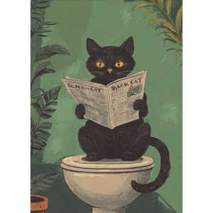 Patrón de naturaleza muerta: Gato de papel leyendo periódico en el inodoro - Product Image 1