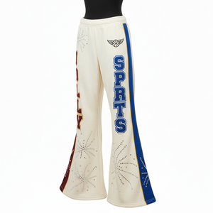 Women Flare Pant 300 GSM Cotton Blend Fleece Cream Color Contrast Side Panel Design Custom Heat Press Logo Women's Pant - Product Image 4