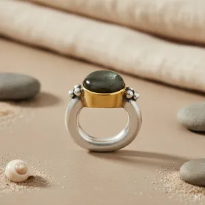 Anillo de Plata y Oro Chapado de Estilo Retro Moderno para Mujer con Incrustaciones de Piedras Preciosas en Forma de Cruz Geométrica - Product Image 1