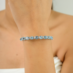 Pulsera de tenis de diamante americano y Topacio Azul Natural 100%, ropa de fiesta de Plata de Ley 925 para cumpleaños, joyería fina impresionante - Product Image 4
