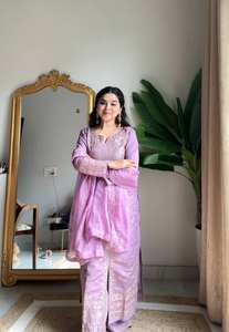 Premium Quality <b>Sweet</b> Roman Silk Kurti & Palazzo Set with Dupatta for <b>Parties</b> Celebrations Special Occasions Bulk Quantity - Product Image 6