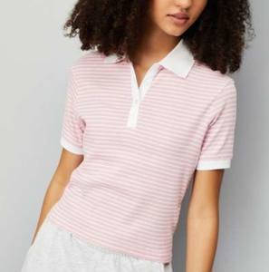 High Demand On Womens Polo <b>T</b> <b>Shirt</b> Contrast Tipped Collar Slimming Fit High Elasticity Pique Knit <b>Ladies</b> Summer Casual Polo Top - Product Image 2