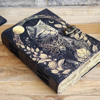 Vintage Leder-Katzen-Tagebuch Fadengebundenes Notizbuch zum Schreiben und Skizzieren Einzigartiges Hexerei-Geschenk für Liebhaber Zauberkunst Al Amir