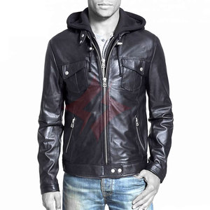 Veste en cuir de moto pour homme, marque privée, hiver, capuche avant, prix bas, nouveau design tendance, matériau frais, style haut de gamme, haute qualité - Product Image 1