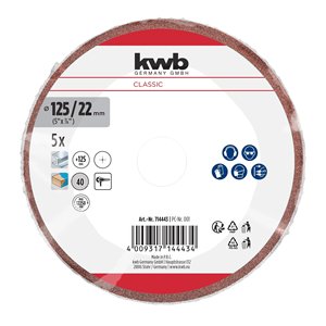 Juego de Discos de Lijado KWB de 5 Piezas, 125 mm, Grano P40, CUT FIX 714443, Kit Abrasivo para Amoladora - Product Image 2