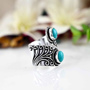 Tendencia 925 plata esterlina turquesa anillo de piedras preciosas joyería hecha a mano plata estilo bohemio anillo joyería para mujeres regalo para niñas - Product Image 3