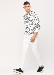 Sudadera con capucha y sudadera unisex para hombre Patrón de estampado de cuello redondo de rizo francés personalizado de invierno en negro para hombres altos - Product Image 2