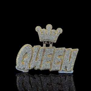 Pendentif diamant lettre reine nom personnalisé en argent Sterling 925 personnalisé Hip Hop glacé lettre breloque Moissanite pendentifs et breloques - Product Image 1