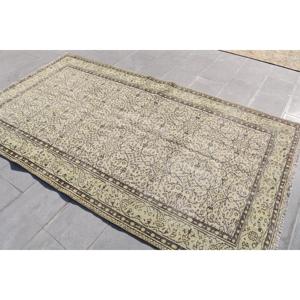 4.9x8.7 ft Turkish Large Rug, <b>Brown</b> Green Vintage Floral <b>Wool</b> Rug - Product Image 2